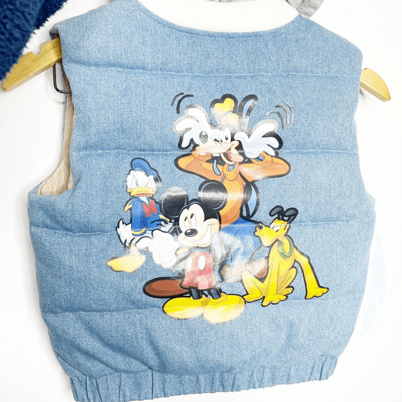 Mickey Mouse & Friends Mini Peace Denim Puffer Vest Disney Hood Kids 120 US 6-7 - Picture 6 of 8